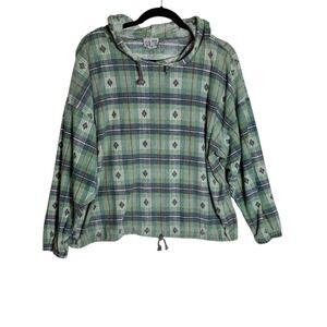 Star Cody Green Plaid Diamond Print Drawstring Hoodie Sweatshirt Style 096 Small